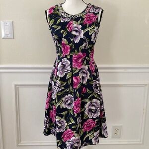 Enfocus Studio Floral Chain Neck Midi Dress - Pink, Purple, and Green